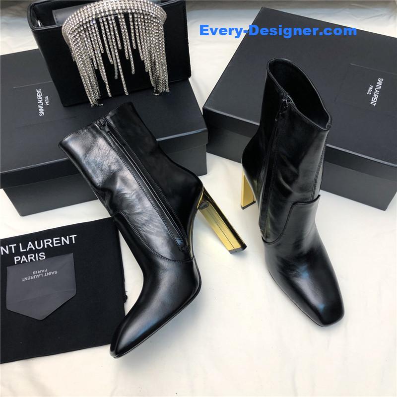 Saint Laurent Auteuil Black Leather Metal Heel Booties