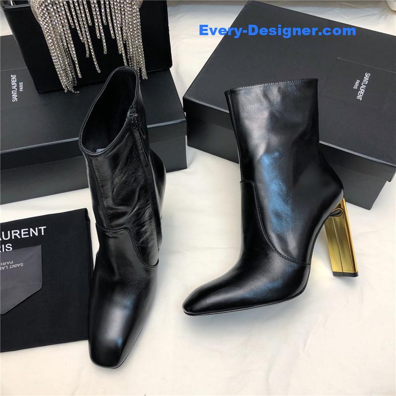 Saint Laurent Auteuil Black Leather Metal Heel Booties