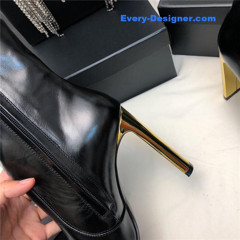 Saint Laurent Auteuil Black Leather Metal Heel Booties