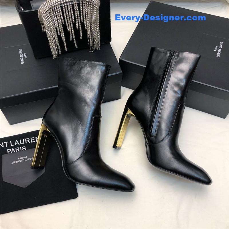 Saint Laurent Auteuil Black Leather Metal Heel Booties