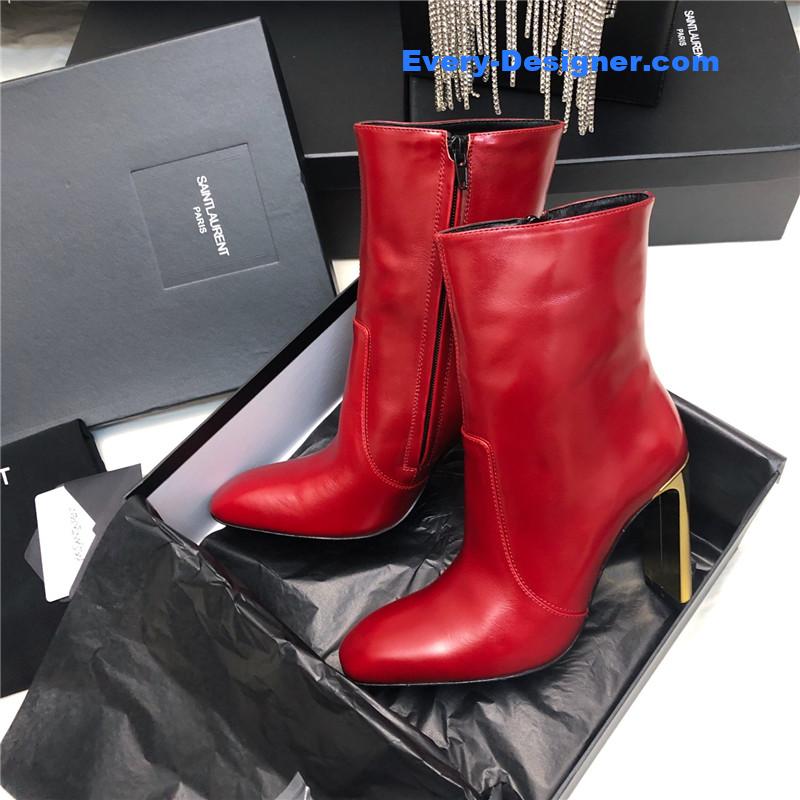 Sa1nt Lau*nt auteuil red leather metal heel booties