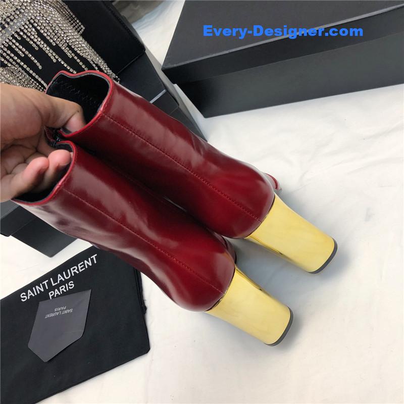 Sa1nt Lau*nt auteuil red leather metal heel booties