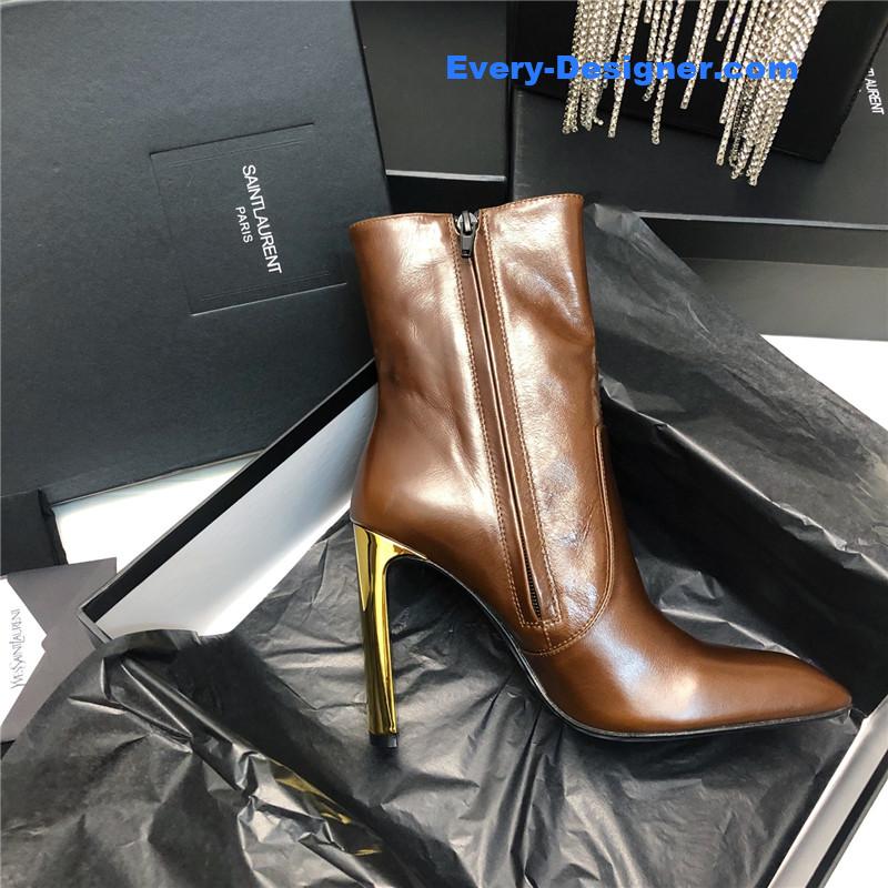 Sa1nt Lau*nt leather high-heeled ankle boots