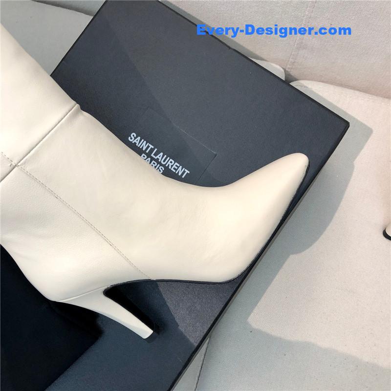 Sa1nt Lau*nt white leather over-the-knee boots