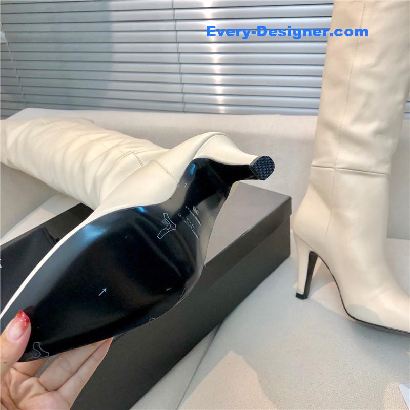 Sa1nt Lau*nt white leather over-the-knee boots