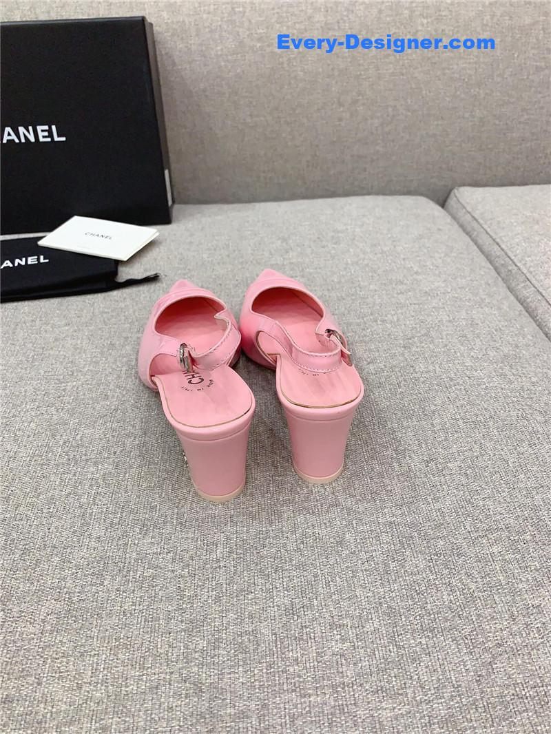 Ch**el classic sling back thick heel sandals