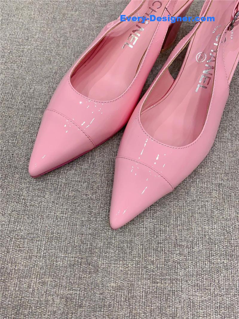 Ch**el classic sling back thick heel sandals