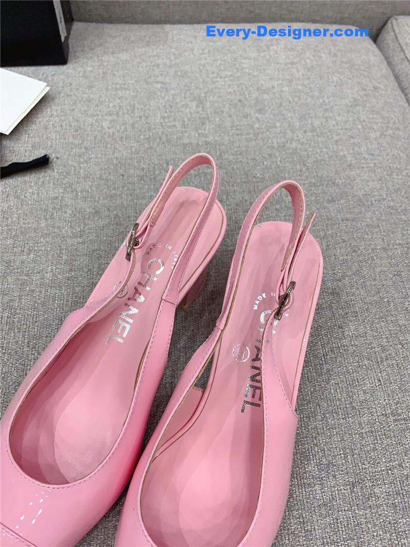 Ch**el classic sling back thick heel sandals