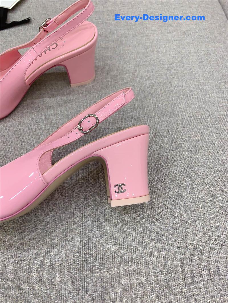 Ch**el classic sling back thick heel sandals