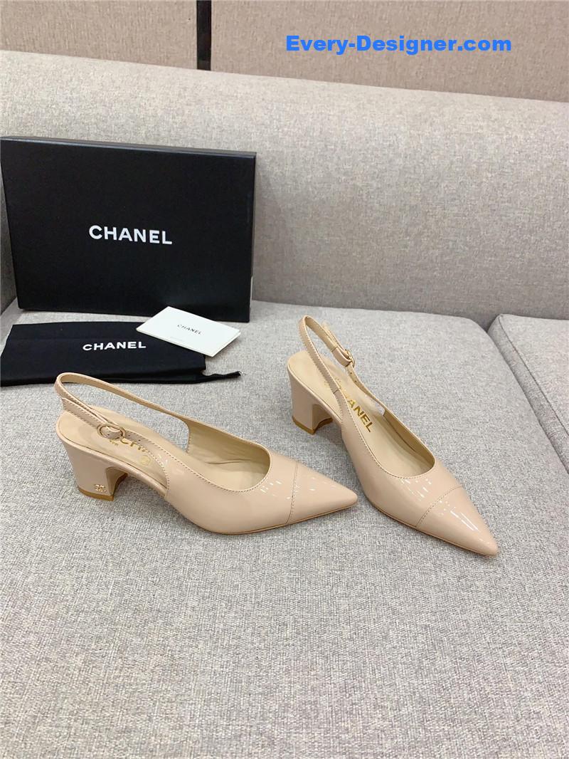 Chanel classic sling back thick heel sandals
