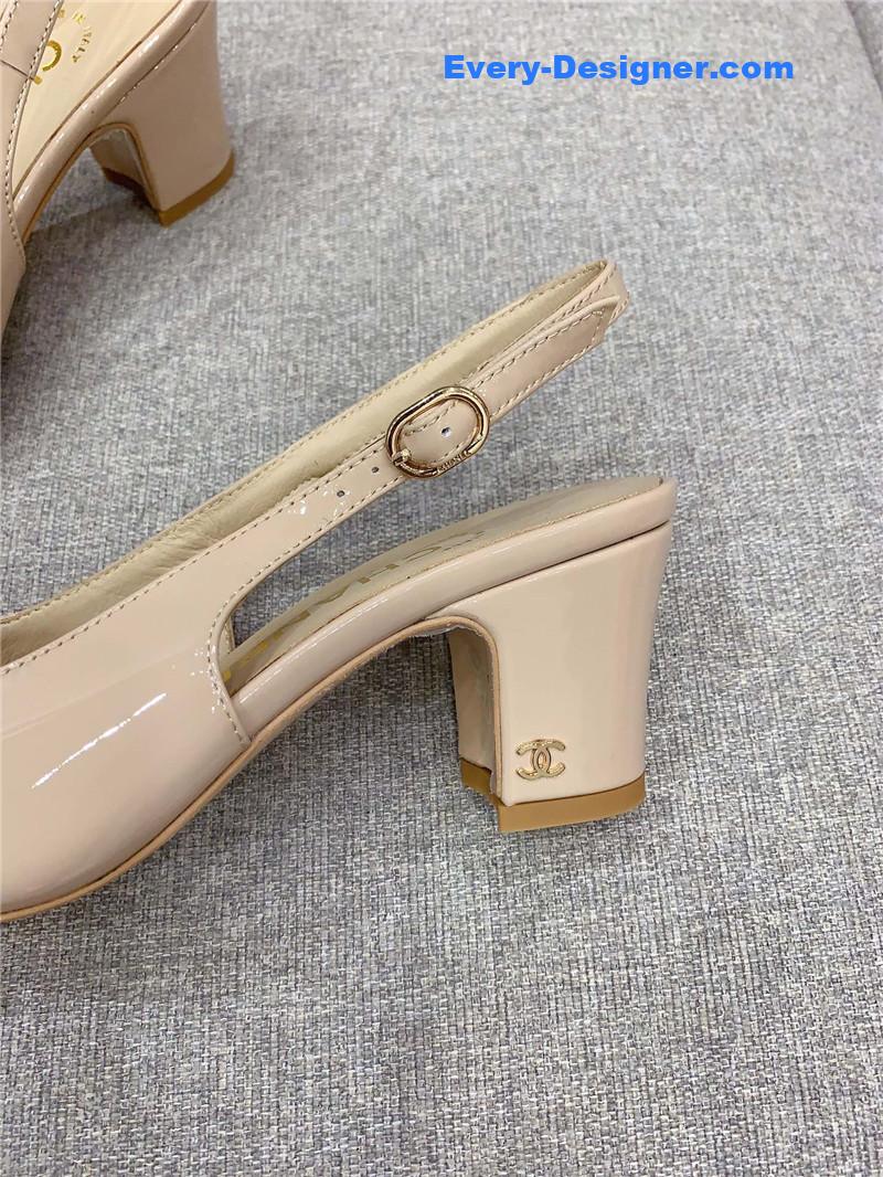 Ch**el classic sling back thick heel sandals