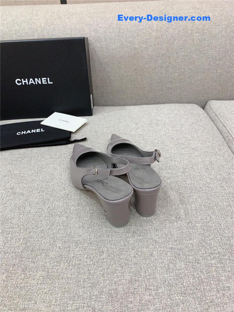 Ch**el classic sling back thick heel sandals