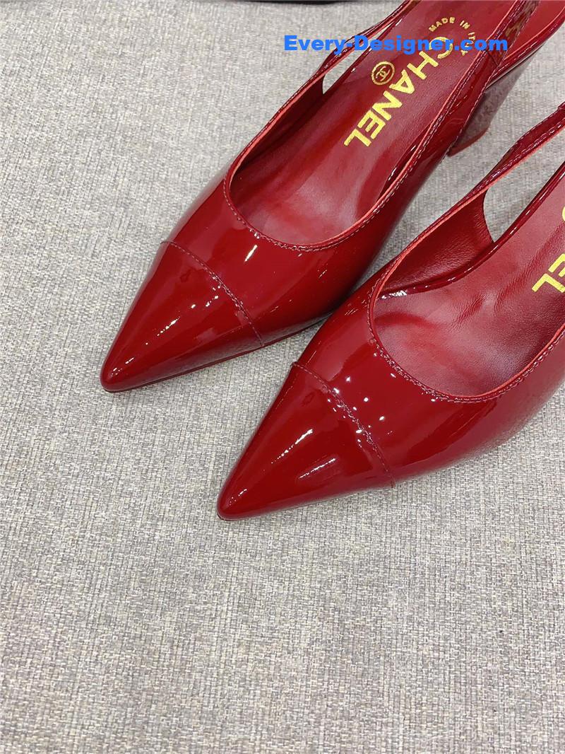 Ch**el classic sling back thick heel sandals