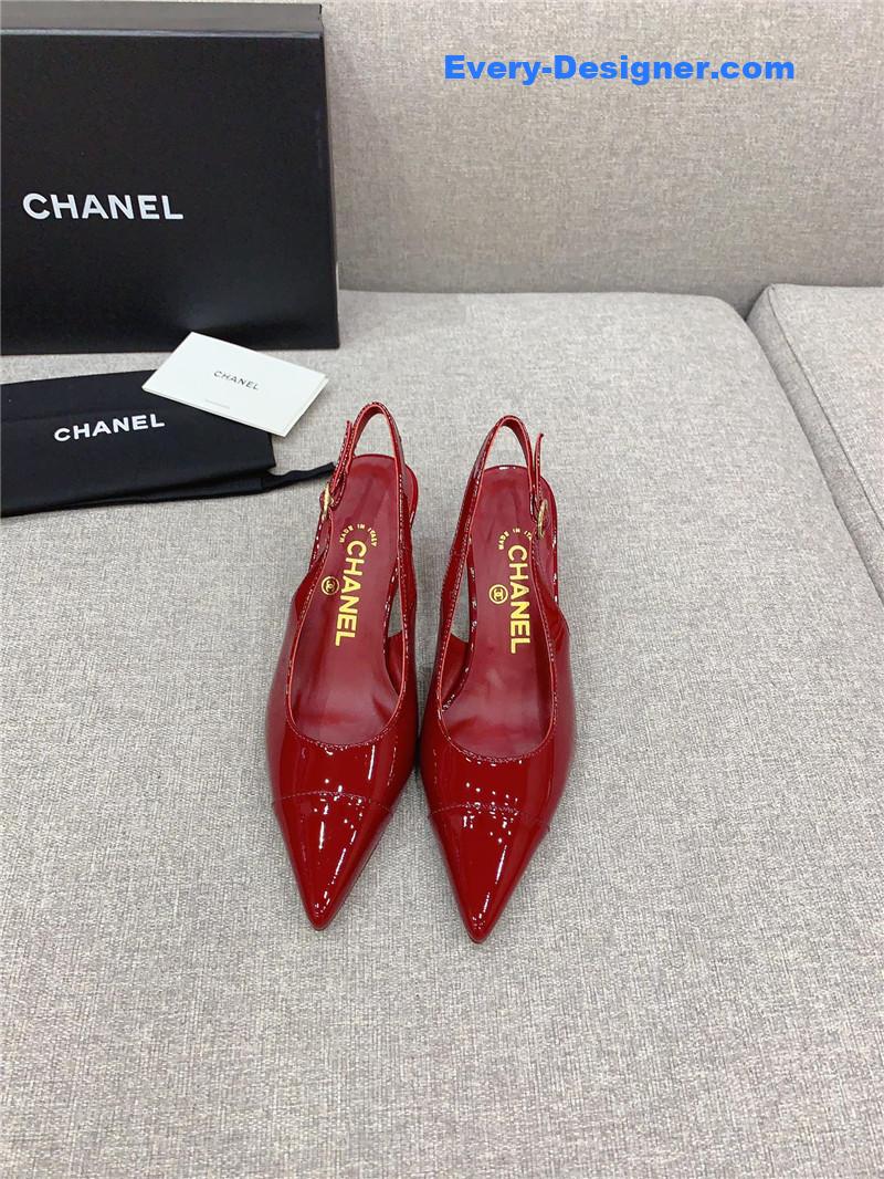 Ch**el classic sling back thick heel sandals