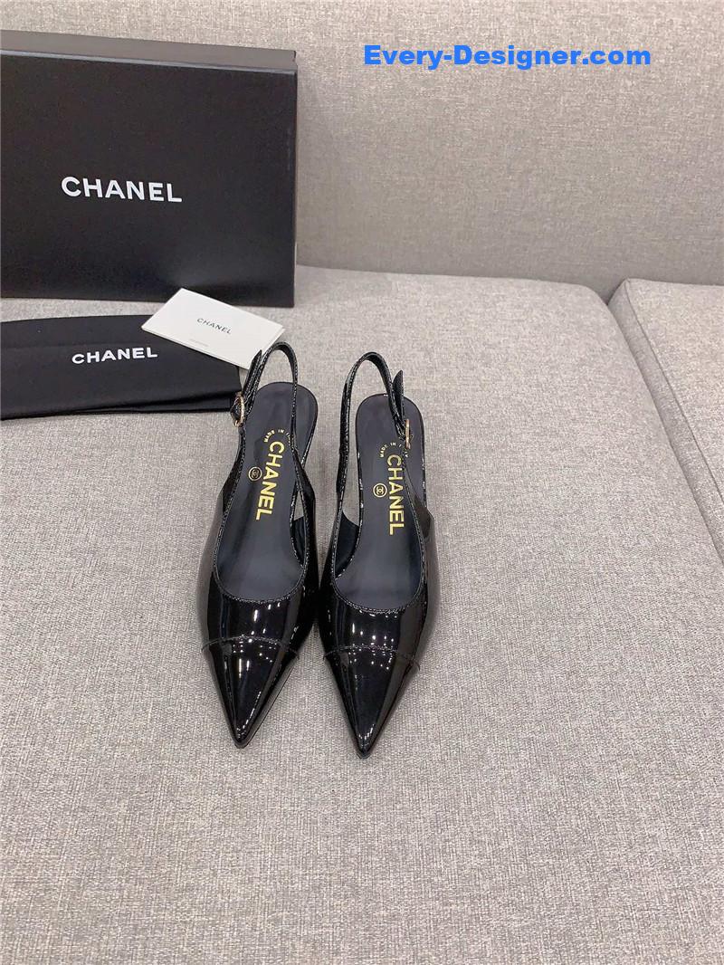 Ch**el classic sling back thick heel sandals