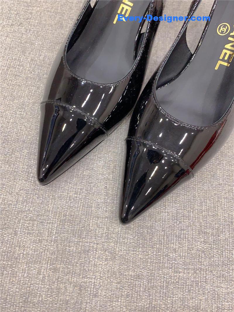 Ch**el classic sling back thick heel sandals