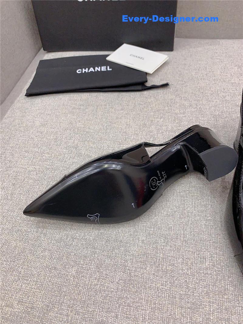 Ch**el classic sling back thick heel sandals