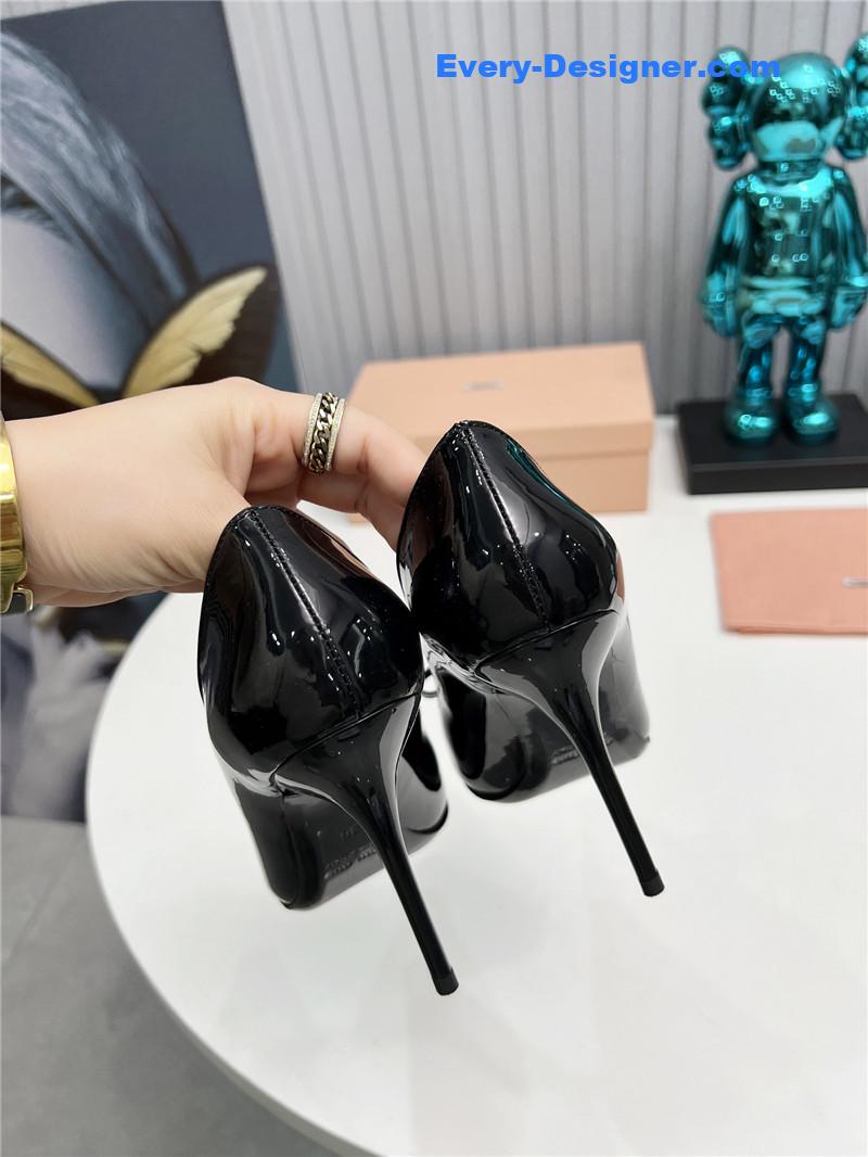 miumiu new two-color stitching high-heeled sandals