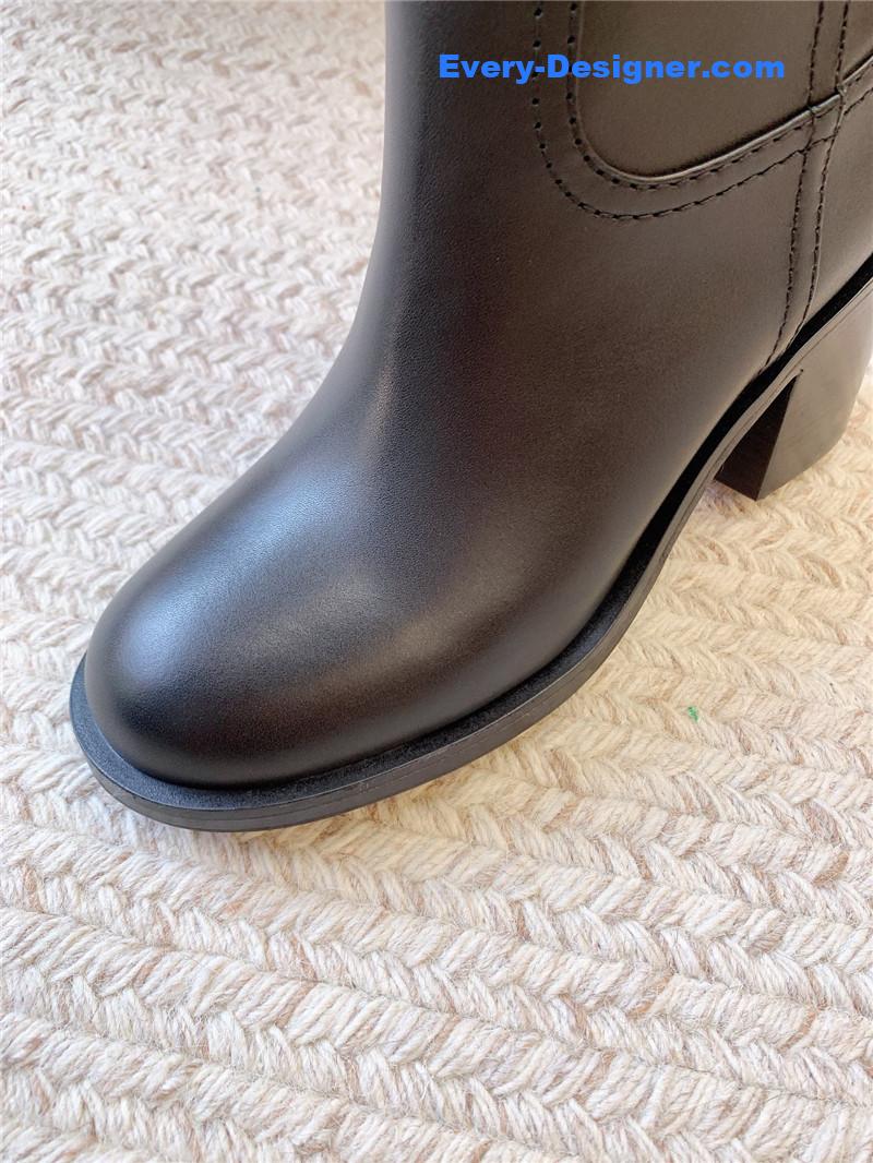 Miu Miu Logo-Tab Black Leather Knee-High Boots