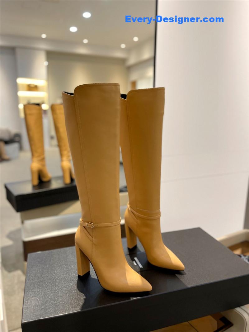 Saint Laurent Yellow Leather Knee-High Boots