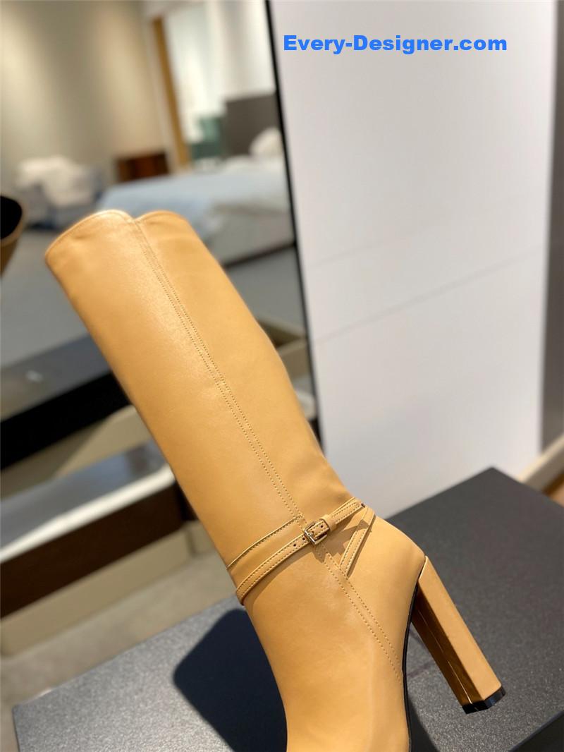 Sa1nt Lau*nt yellow leather knee-high boots