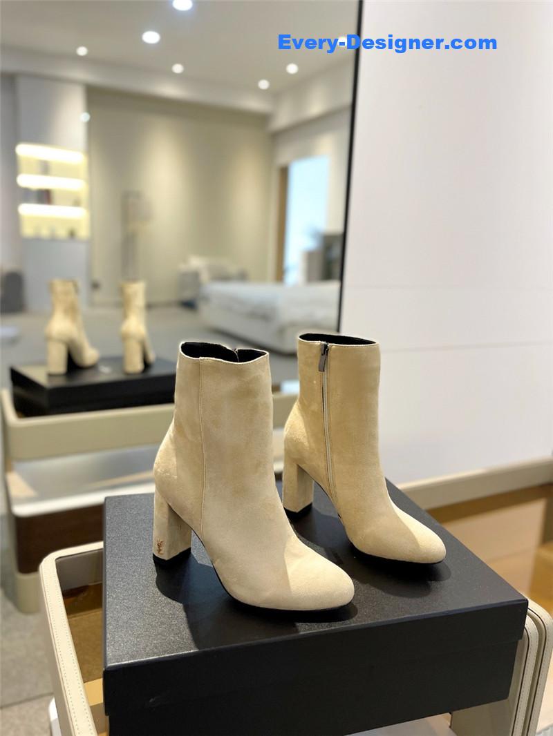 Saint Laurent Beige Heel Suede Boots