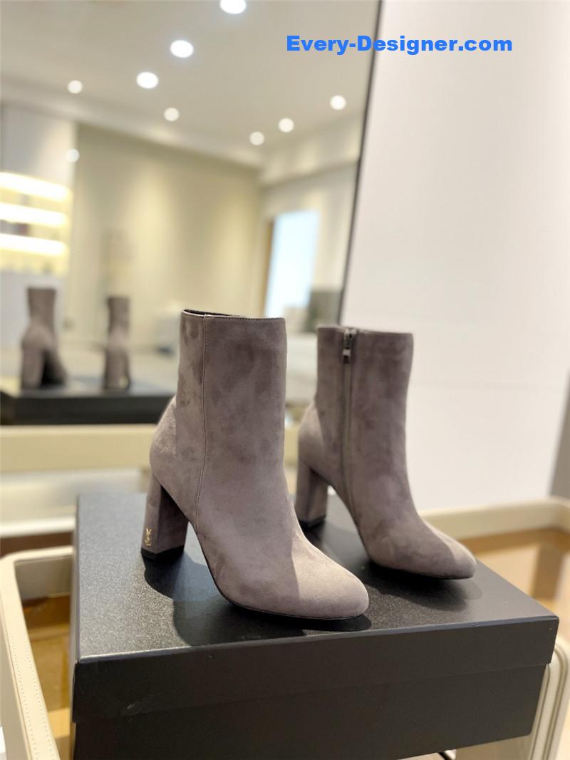 Saint Laurent Gray Heel Suede Boots