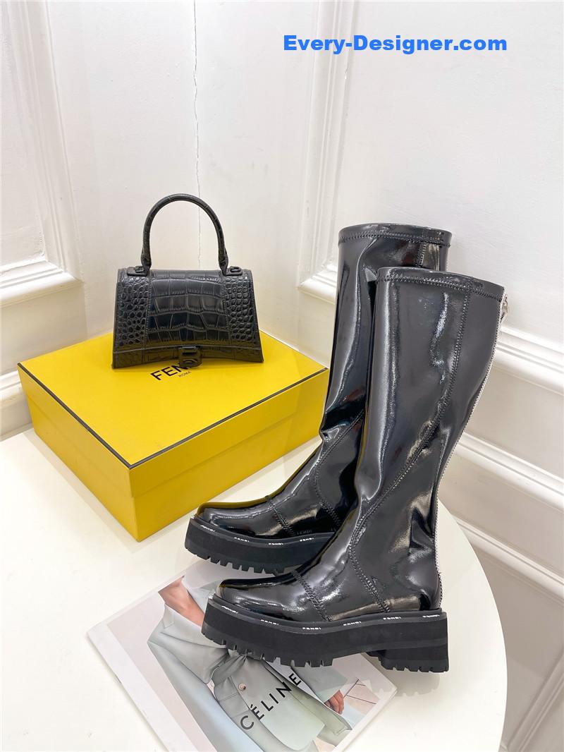 F**di patent leather platform knee-high boots