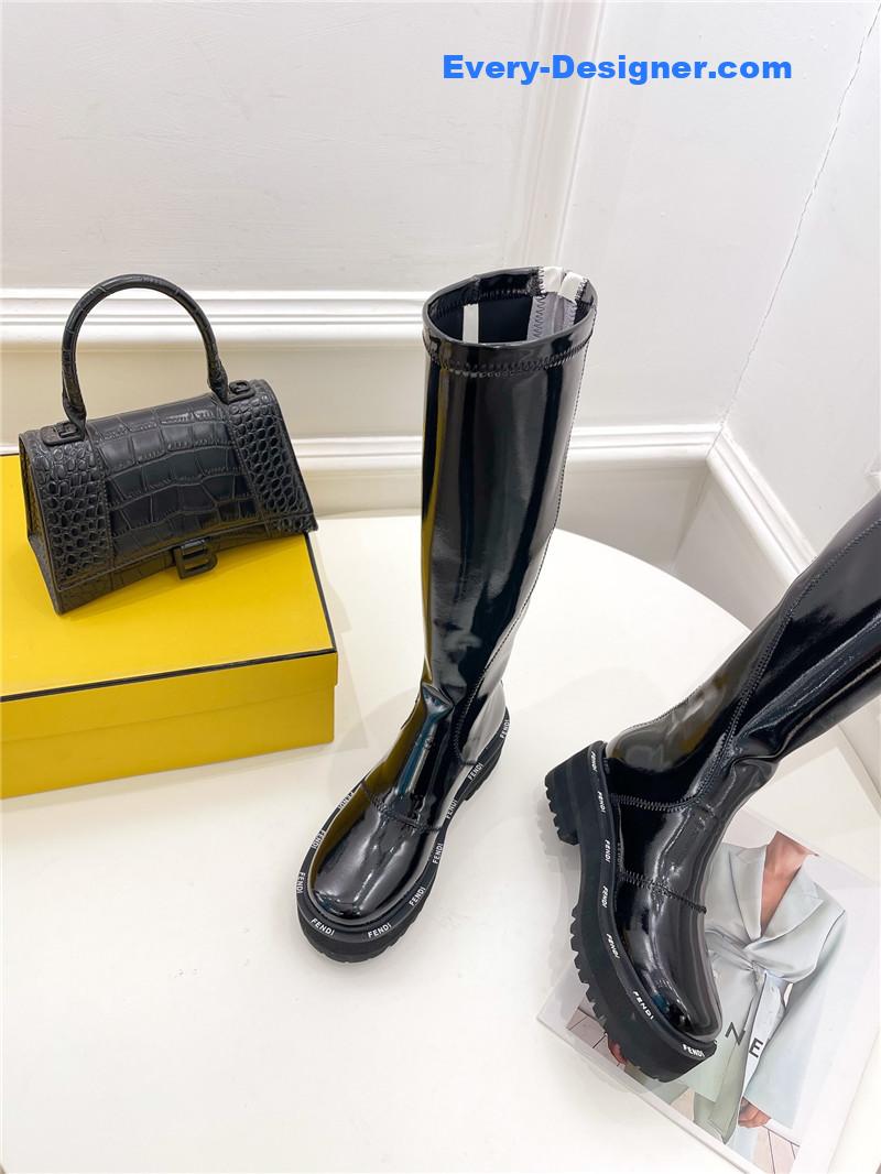 F**di patent leather platform knee-high boots