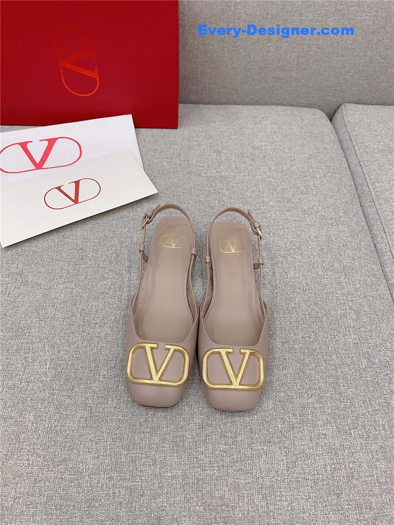 Valentino Vlogo Beige Leather Slingback Flat
