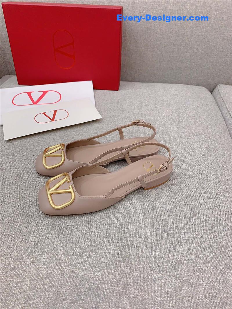 Valentino Vlogo Beige Leather Slingback Flat