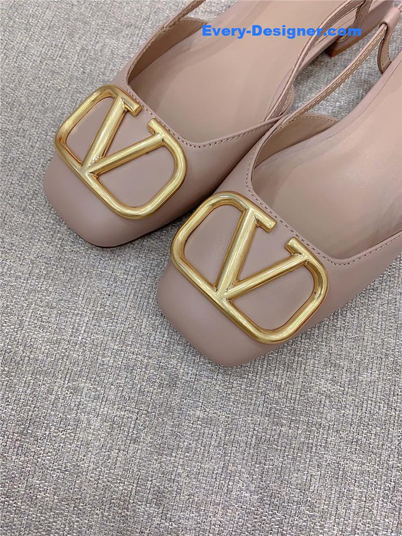 Valentino Vlogo Beige Leather Slingback Flat