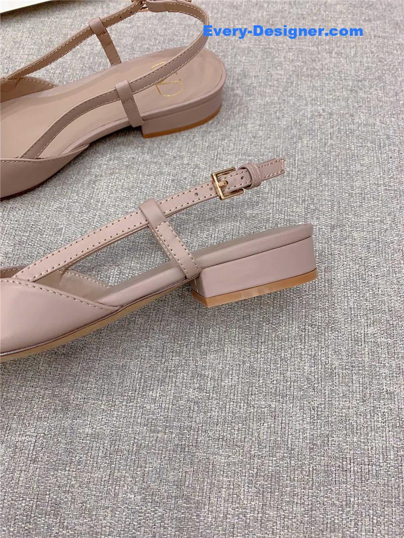 Valentino Vlogo Beige Leather Slingback Flat
