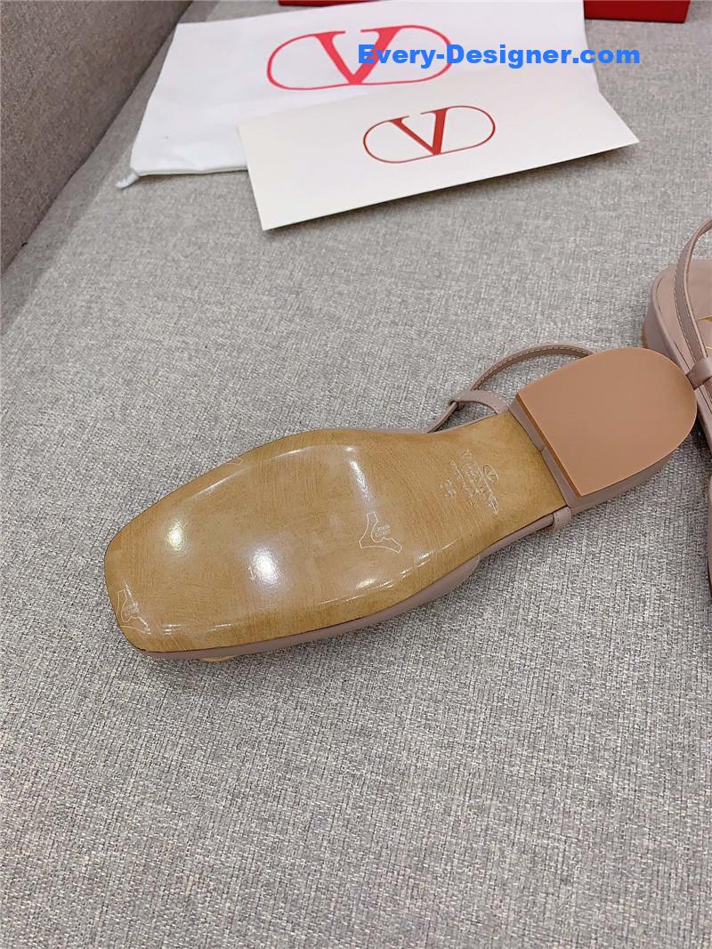 Valentino Vlogo Beige Leather Slingback Flat