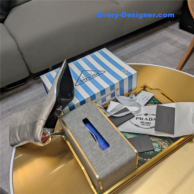 Pra*a silver pointed patent leather heel ankle boots