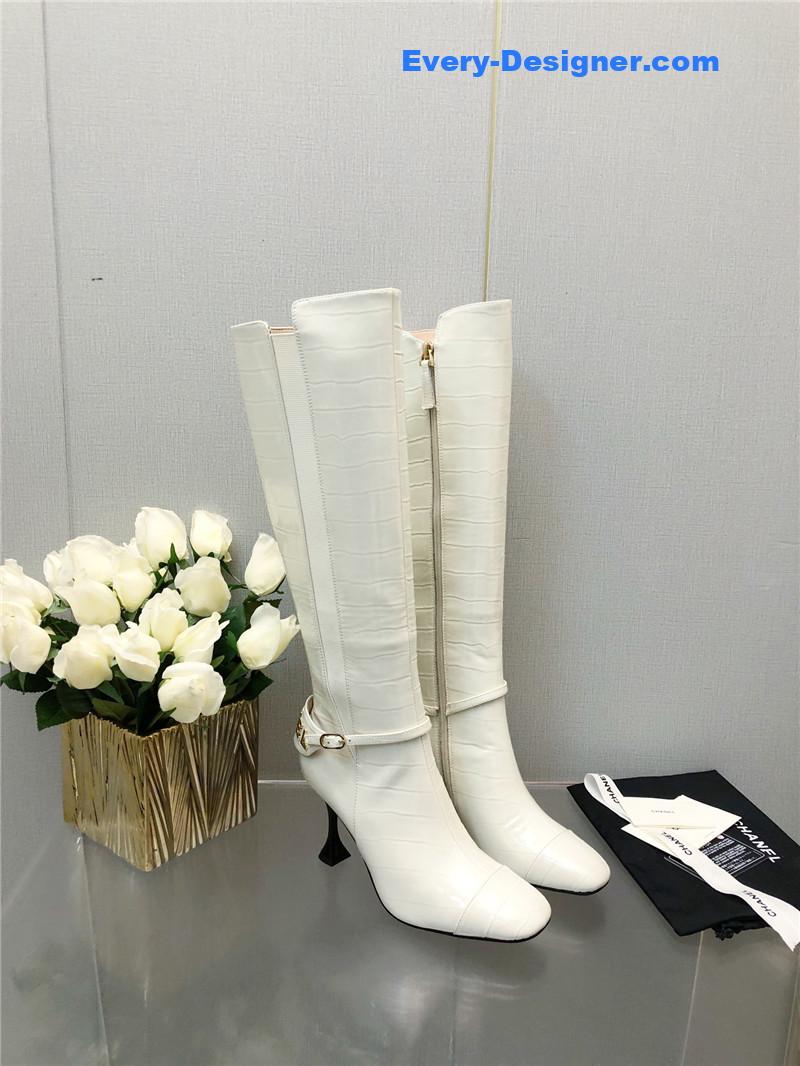 Chanel new crocodile pattern high heel boots