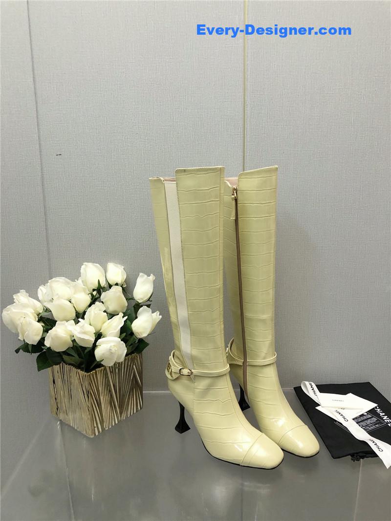 Chanel new crocodile pattern high heel boots