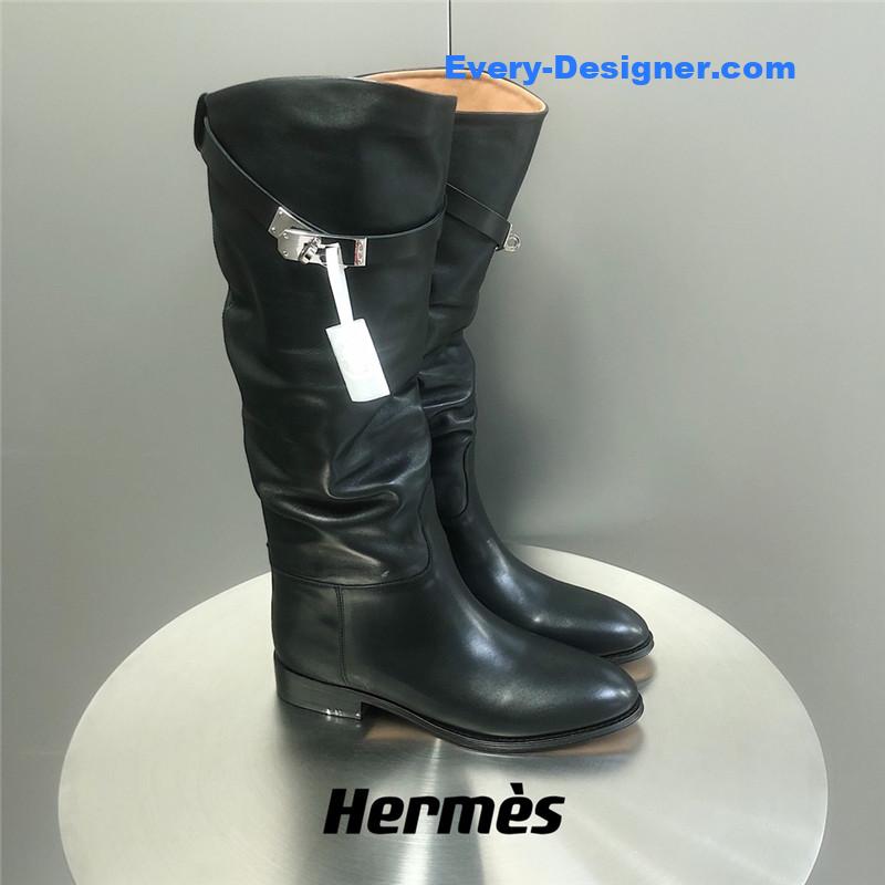 Hermes Black Calfskin Knee-Length Boots