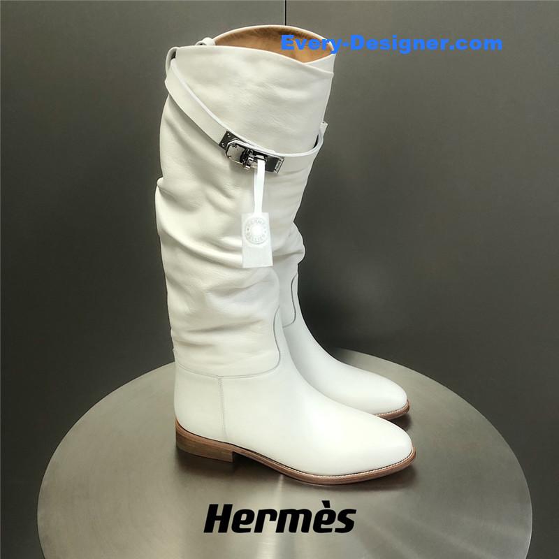 H**me5 white suede knee-length boots