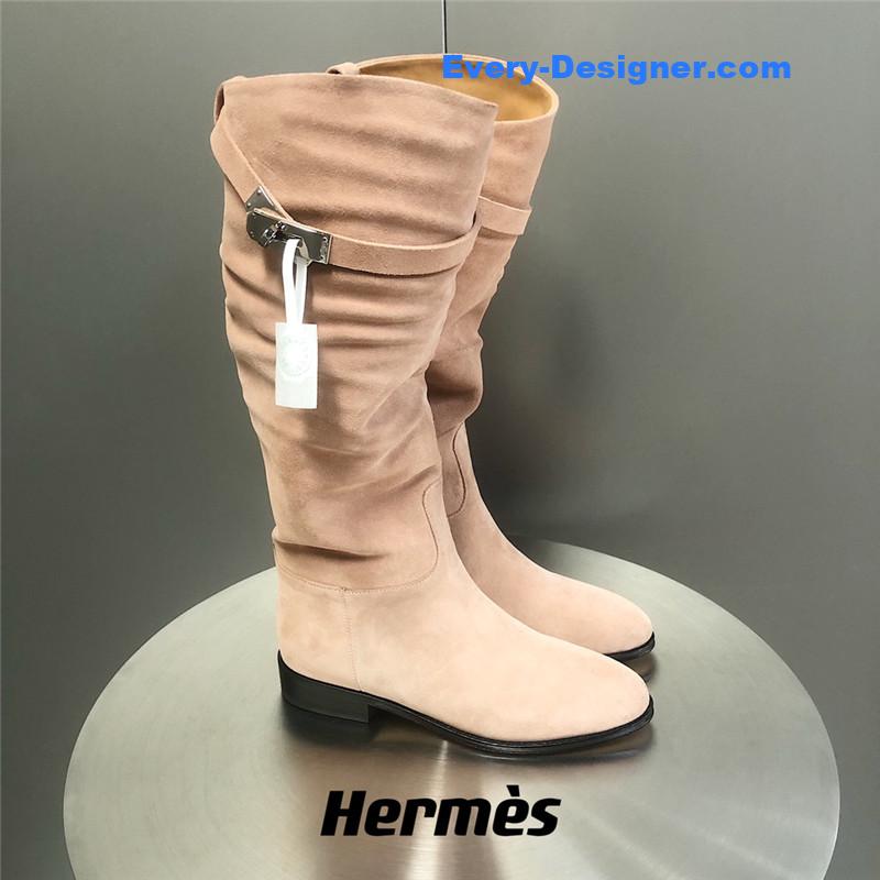 Hermes Pink Suede Knee-Length Boots