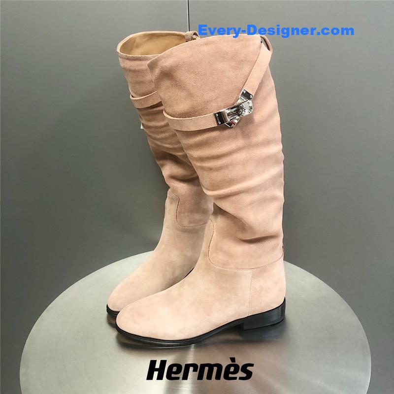 H**me5 pink suede knee-length boots