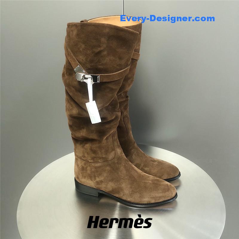 H**me5 brown suede knee-length boots