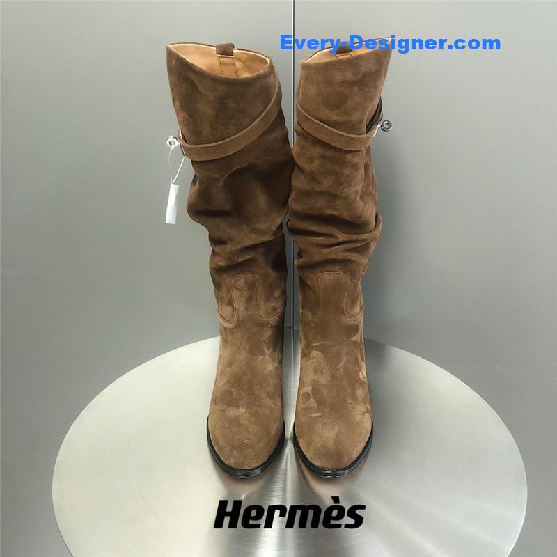 H**me5 brown suede knee-length boots