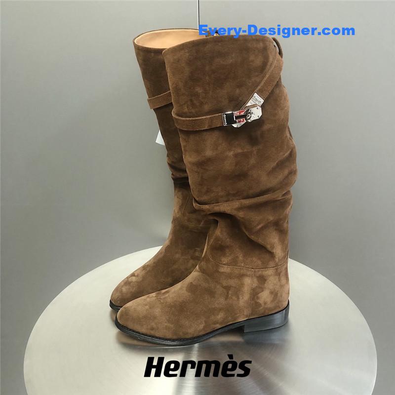 H**me5 brown suede knee-length boots