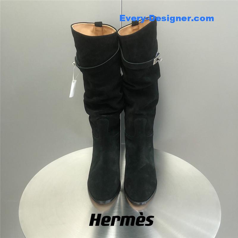 H**me5 black suede knee-length boots