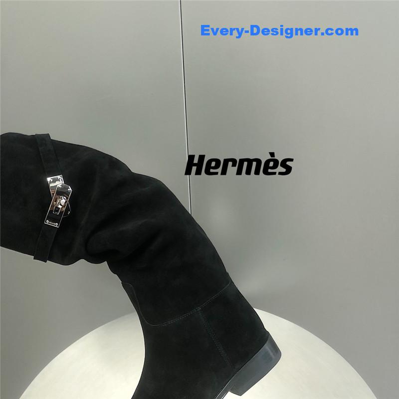 H**me5 black suede knee-length boots