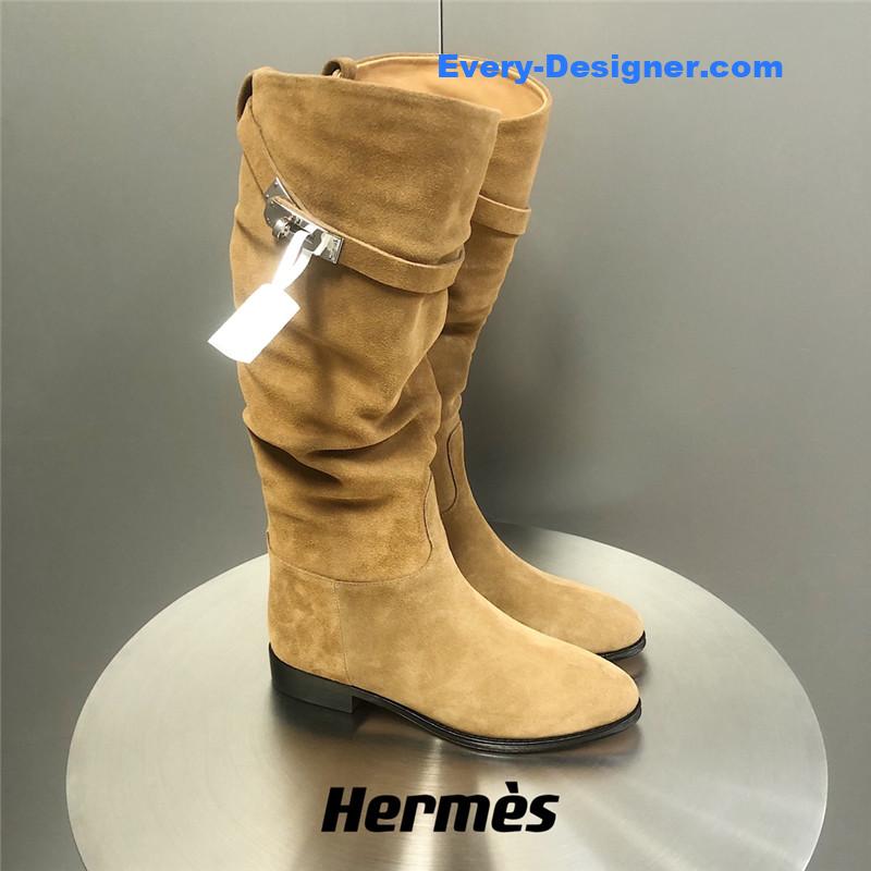 Hermes Beige Suede Knee-Length Boots