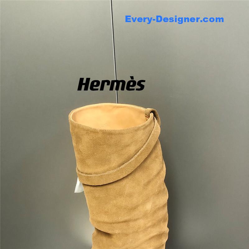 Hermes Beige Suede Knee-Length Boots