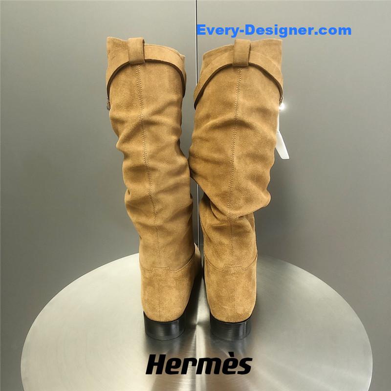 Hermes Beige Suede Knee-Length Boots