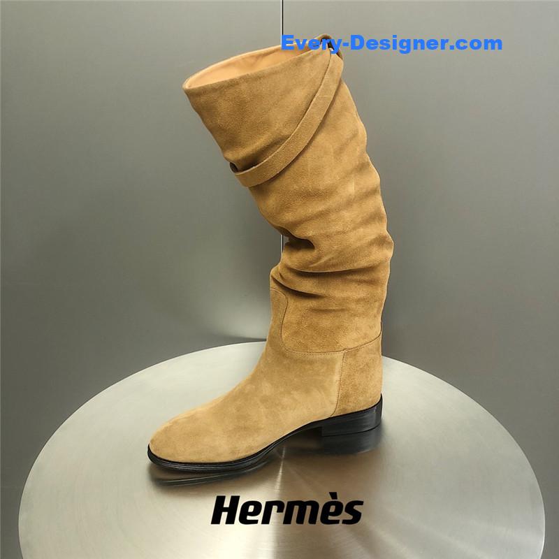 Hermes Beige Suede Knee-Length Boots